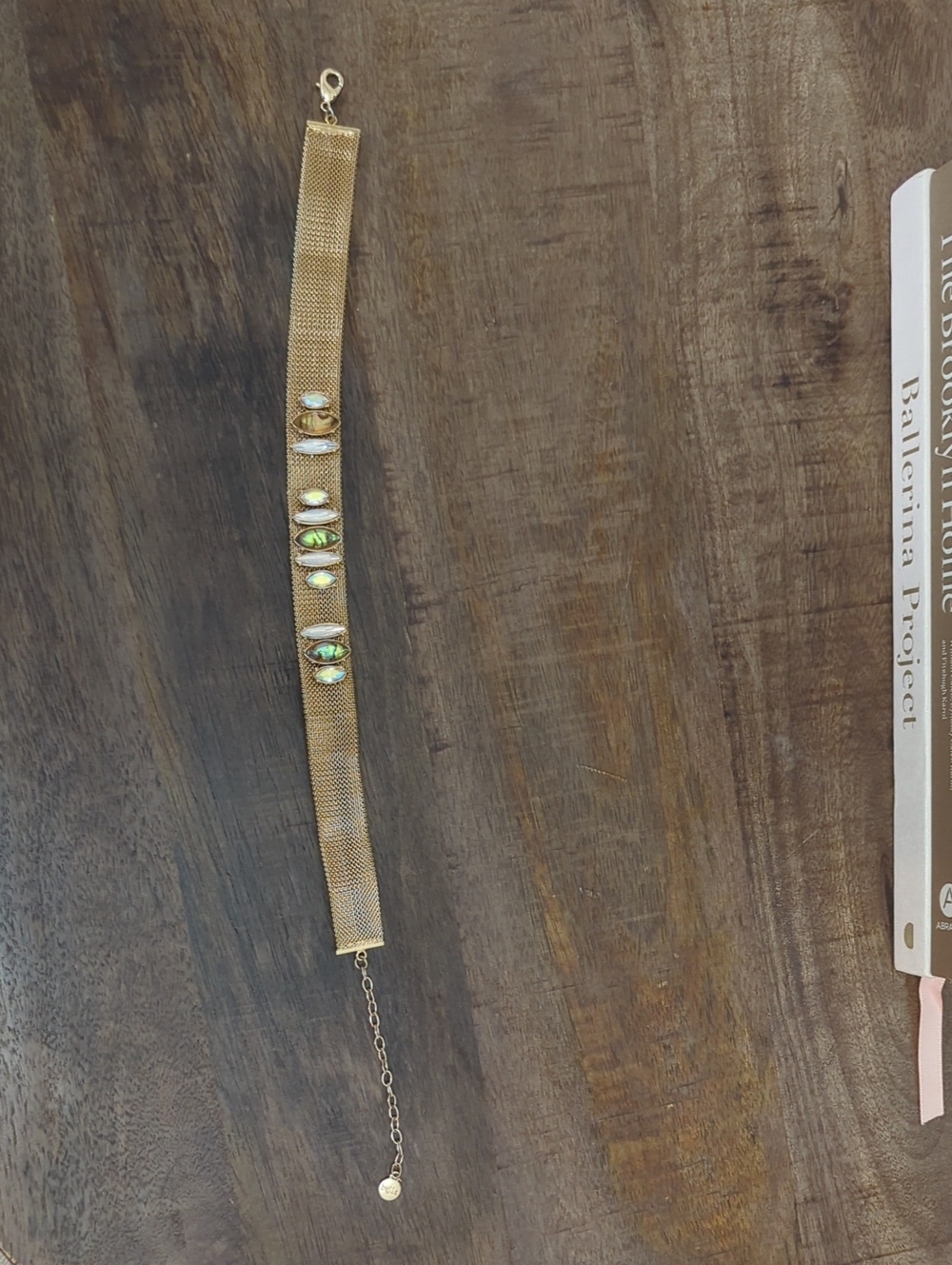 Gold Mesh Choker with Iridescent Stone Accents